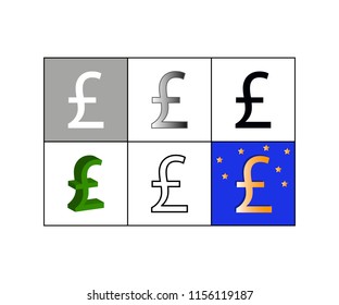 Vector illustration of set of icons with pound currency symbol