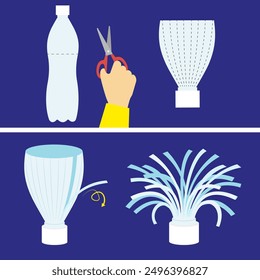 Ilustración vectorial de un conjunto de iconos para la producción de botellas de plástico