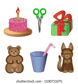 vector illustration, a set of icons of sweets and children's toys