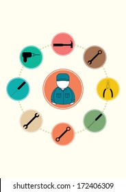 Vector illustration of Set icons tools NO.1