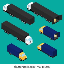 vector illustration. Set icons of trucks. Isometric, infographic