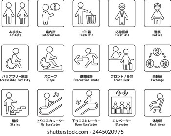 Vector illustration set of icons used in public institutions and facilities