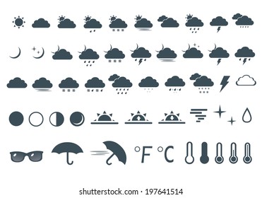 vector illustration set of icons of weather on white background