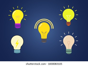 Vector illustration of Set Idea Light Bulb on blue background, Education concept.