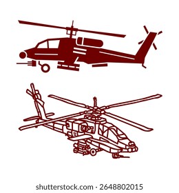 Conjunto de Ilustración vectorial de Imágenes de helicópteros de combate