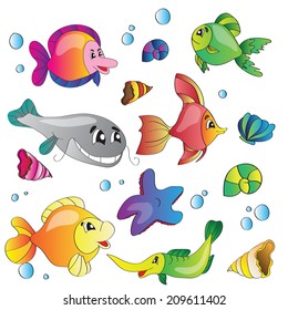 Vector illustration set of images of the marine life