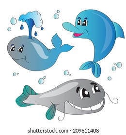 Vector illustration set of images of the marine life