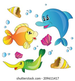 Vector illustration set of images of the marine life