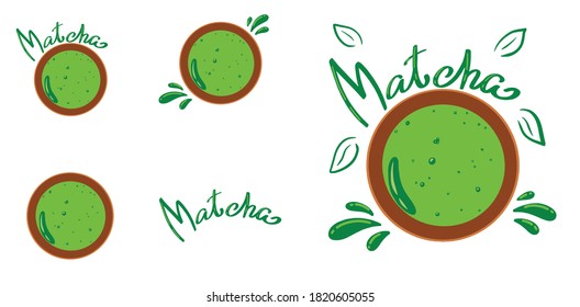 Ilustración vectorial conjunto de imágenes de "té matcha", color, aislado en un fondo blanco, para imprimir, restaurante y menú