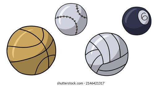 Vector illustration. A set of images of various balls for sports and recreation, illustrations for packaging, banners and postcards