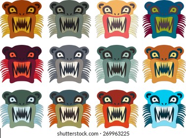 Vector illustration set of Inca style monster