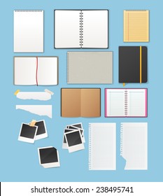 Vector illustration of Set include notebooks and papers