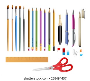 Vector illustration of Set include pens ana pencils