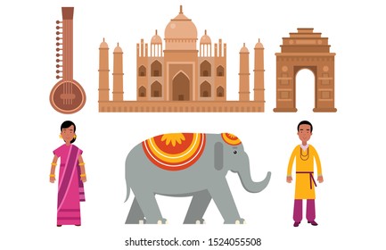 Vector Illustration Set With Indian Culture Symbols Isolated On White Background