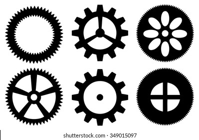 Vector illustration of a set of industrial cogwheel isolated against white.
