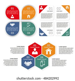 Vector illustration set infographics four options. Template for brochure, business, web design. Business concept communication, meeting