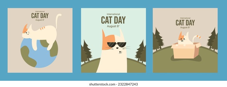 vector illustration set of international cat day celebration posters
