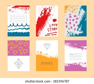 Vector illustration of a set of invitations . Templates grunge design