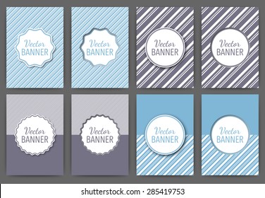 Vector illustration of a set of invitations . Vintage banners with stripes.