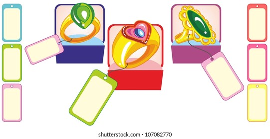 Vector illustration - set of   isolated  cartoon jewellery on white background