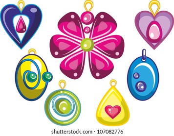 Vector illustration - set of    isolated  cartoon  jewel  on white background