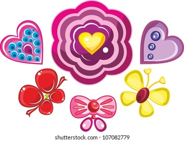 Vector illustration - set of    isolated  cartoon  jewel  on white background