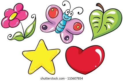 Vector illustration - set of   isolated  cartoon bright and colorful flowers icons on white background