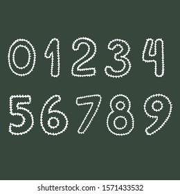 Vector illustration. Set of isolated crossed out numbers . Perfect for compose texts in advertisements, postcards, banners, web design, printing products, etc. Hand drawn digit doodle line art.
