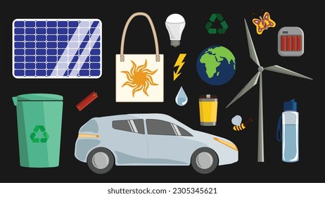 Vector illustration. Set of isolated ecology related objects