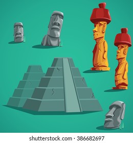 Vektorgrafik Set einzelne Elemente von Steinen, Statuen, Pyramiden.  Für mobile Spiele-Benutzeroberfläche, Newsletter, Broschüren, Anzeigen, Visitenkarten, Grußkarten, Kataloge, Berichte, Flyer.