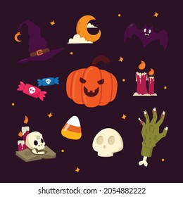Vector illustration set of isolated halloween element bundle. Perfect for poster, banner, invitation, greeting card etc