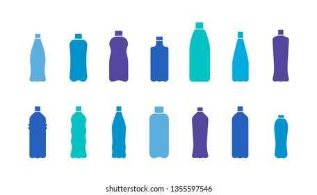 Vector illustration set with isolated icons of plactic and glass bottles. Separate garbage collection. White background.