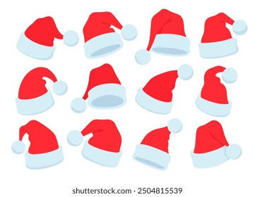 Vector illustration set of isolated  Santa Hats design elements