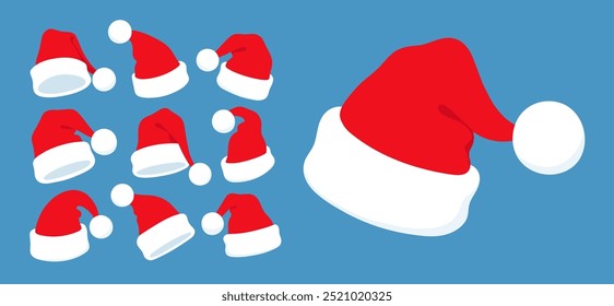 Vector illustration set of isolated Santa Hats design elements