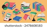 Vector illustration set of items related to books and audiobooks