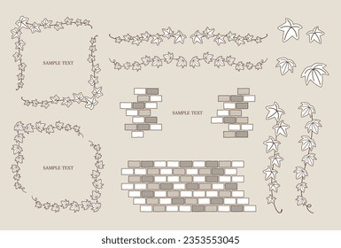 Vector illustration set of ivy and brick line drawing