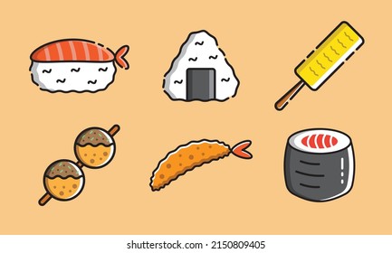 vector illustration of a set of japanese dining. suitable for culinary content or children. you can also use it for stickers, logos, or additional design decorations.