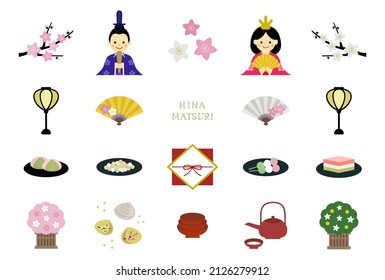 Vector illustration set of Japanese doll's festival, "HINA MATSURI" icons