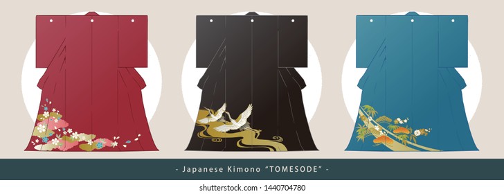 Vector illustration - Set of Japanese formal kimono”Tomesode”.