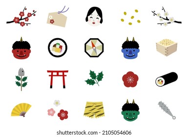 Vector illustration set of Japanese traditional event SETSUBUN icons