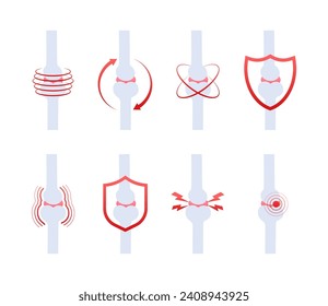 Vector Illustration Set of Joint and Bone Health Icons, Osteoporosis and Arthritis Concepts, Bone Protection and Pain Symbols