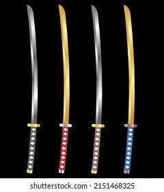Ilustración vectorial de katana para la batalla, elementos de diseño de lujo, juegos, logos. Samurai, tema del reino
