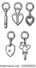 Vector Illustration, Set Illustration of Keychain, lineart