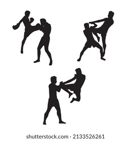 Vector illustration of set of kickboxing sillhouette