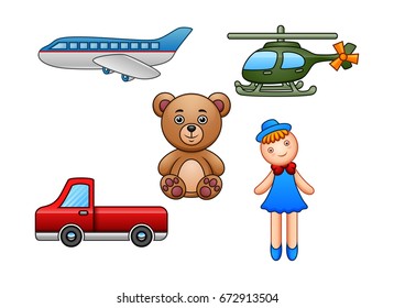 Vector illustration of Set of kid toys isolated on white background