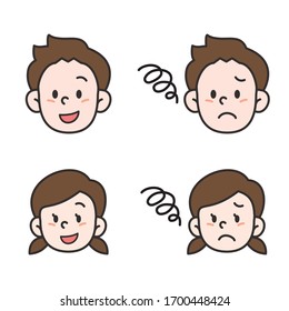 vector illustration set of kid's faces -smile and trouble