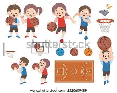 Vector illustration set of kids playing basketball