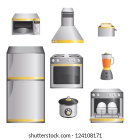 A vector illustration of a set of kitchen appliances