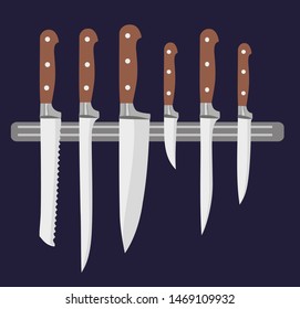 Vector Illustration Set Kitchen Knives Realistic Stock Vector (Royalty ...