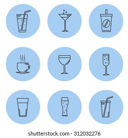 Vector illustration. Set kontturnyh lines Icon beverage and drinks